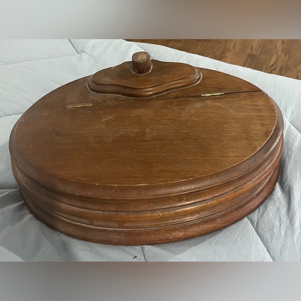 Antique Oval Walnut Box with Lid that was attached to dresser